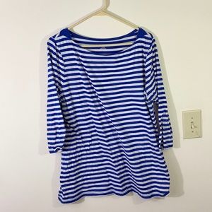 Quarter Length Blue and White Stripped Top
